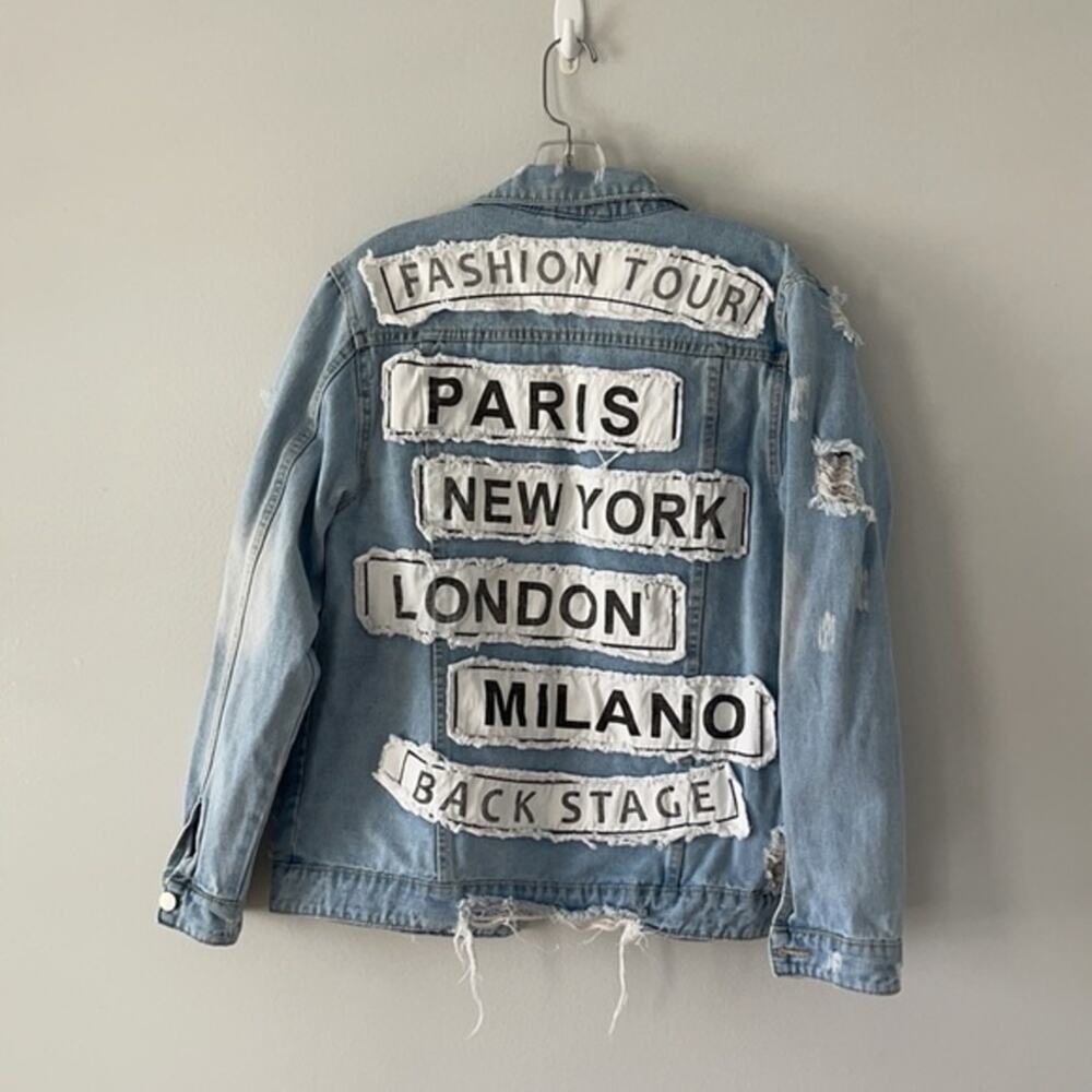 Fashion Tour Denim Jacket in Light/Medium Wash American Bazi - Picture 2 of 13